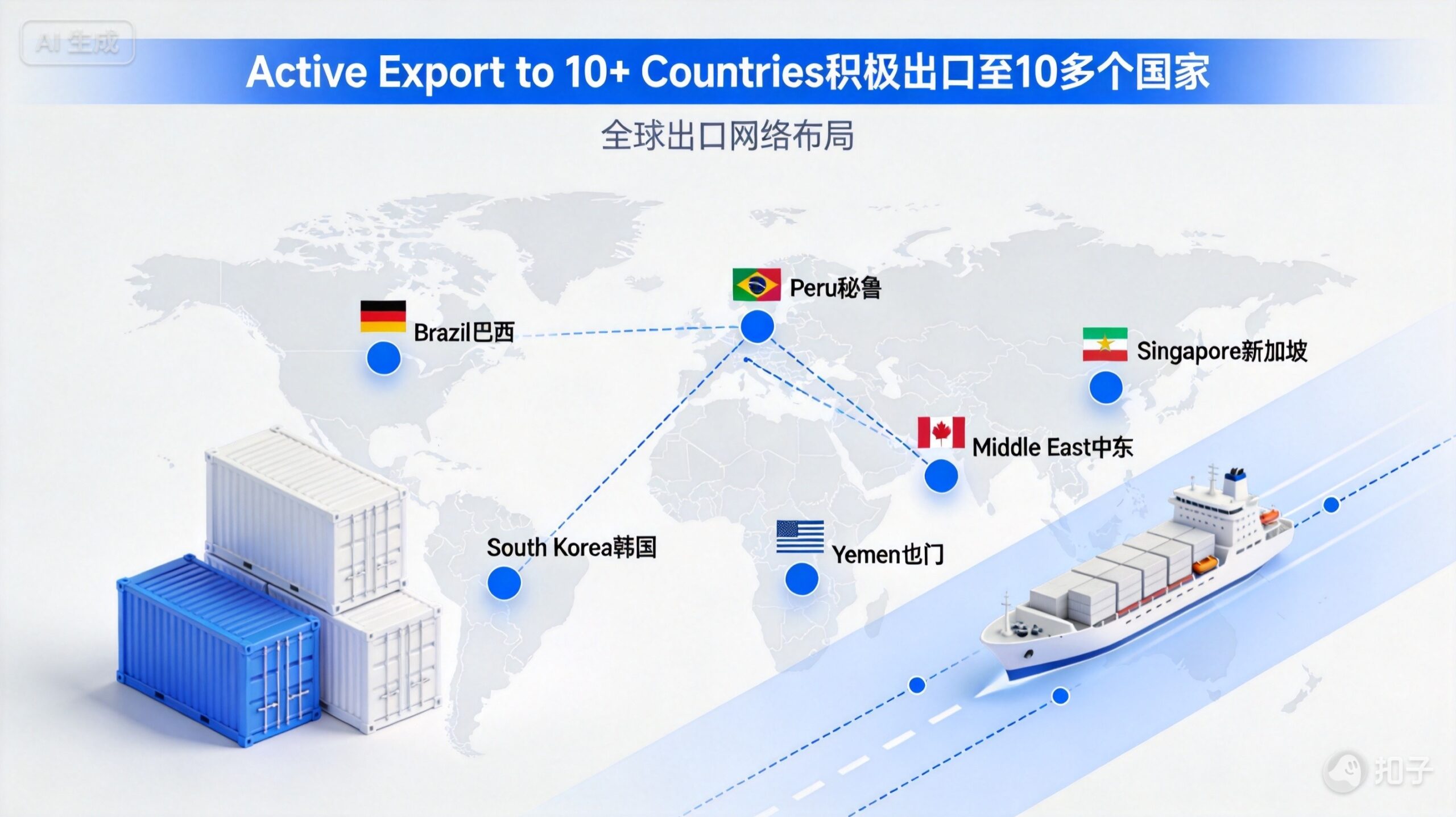 World map showing Yandi Aluminum export destinations across 10+ countries