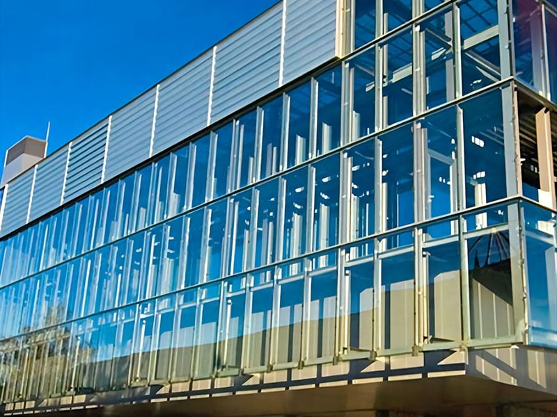 Modern commercial building with aluminum curtain wall facade