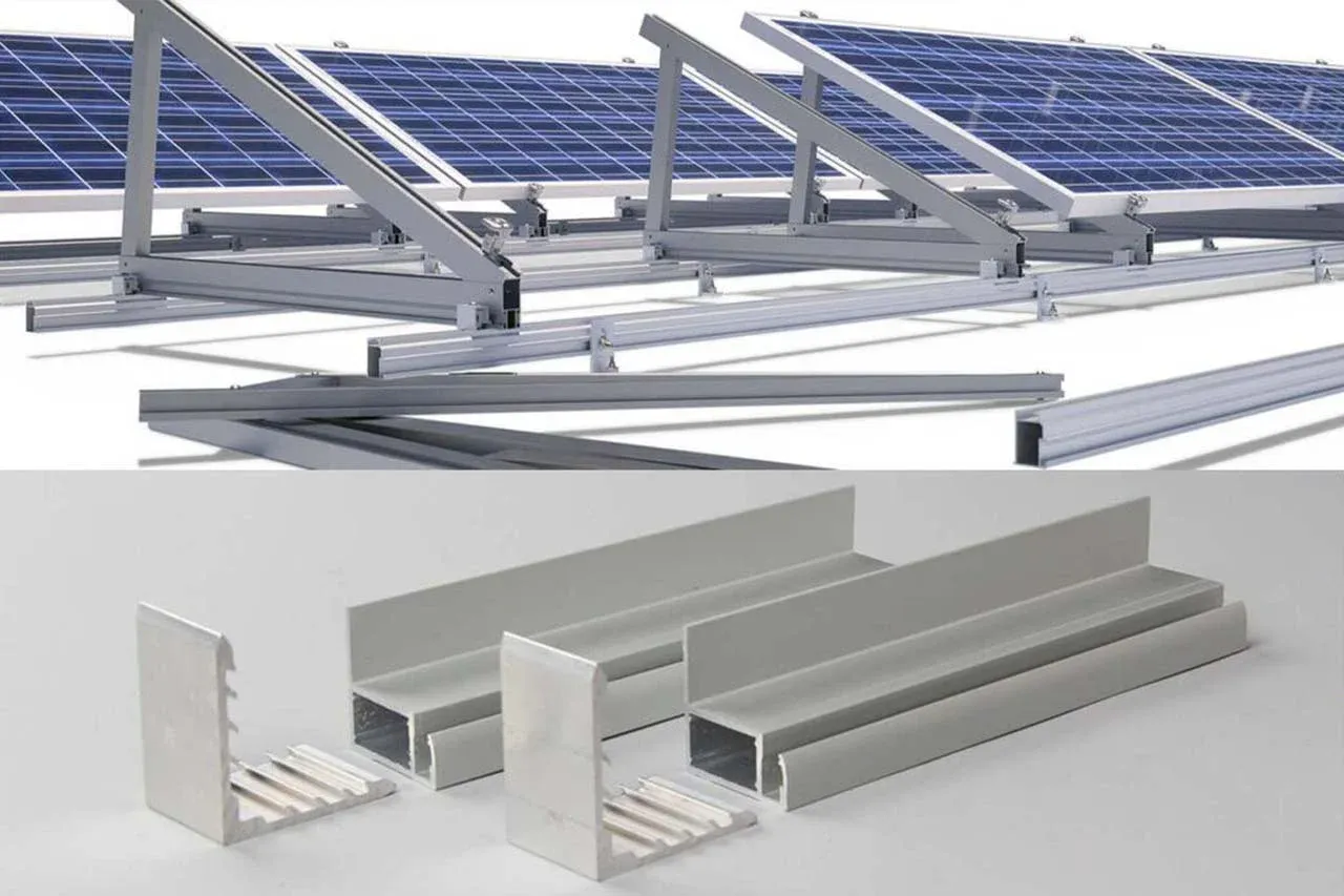 Solar panel aluminum frame profiles and mounting rail systems
